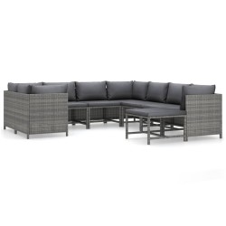 vidaXL Set de muebles de jardín 9 pzas y cojines ratán sintético gris
