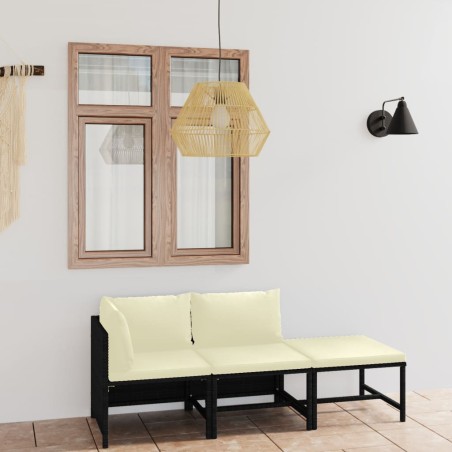 vidaXL Set de muebles de jardín 3 pzas y cojines ratán sintético negro