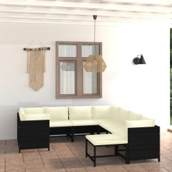 vidaXL Set de muebles de jardín 9 pzas y cojines ratán sintético negro