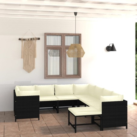 vidaXL Set de muebles de jardín 9 pzas y cojines ratán sintético negro
