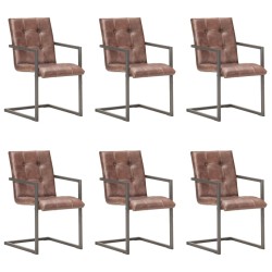 vidaXL Silla voladiza comedor 6 uds cuero auténtico marrón envejecido