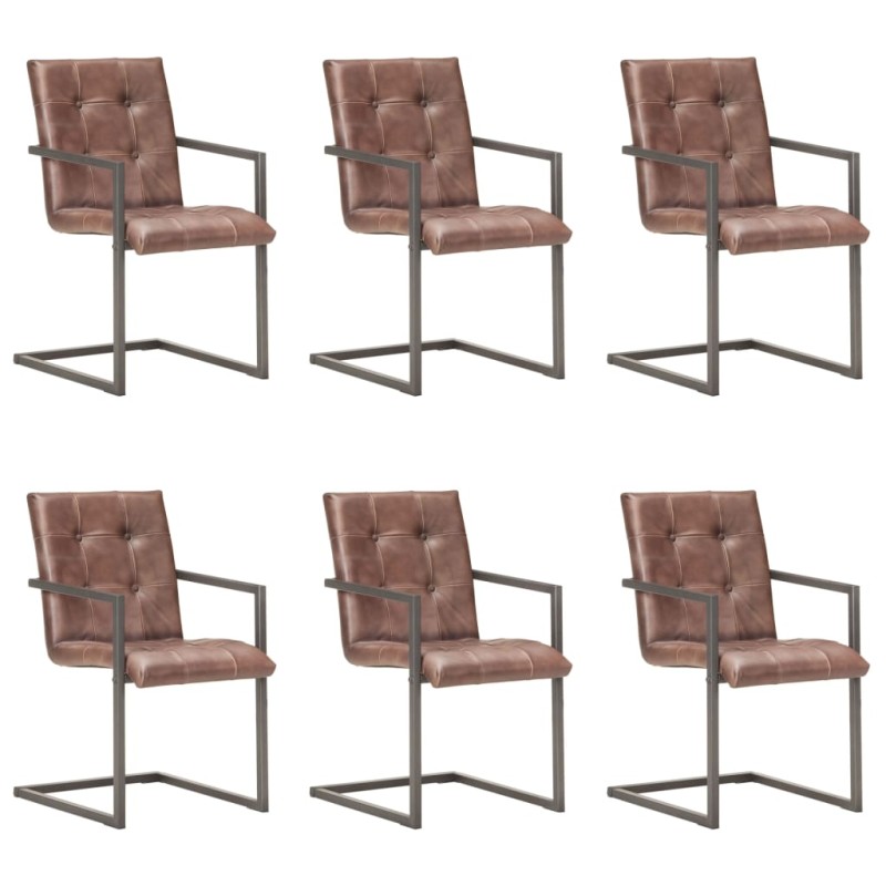 vidaXL Silla voladiza comedor 6 uds cuero auténtico marrón envejecido vidaXL Silla voladiza comedor 6 uds cuero auténtico marrón envejecido