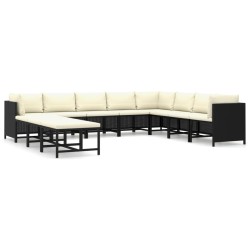 vidaXL Set de muebles de jardín 11 pzas cojines ratán sintético negro