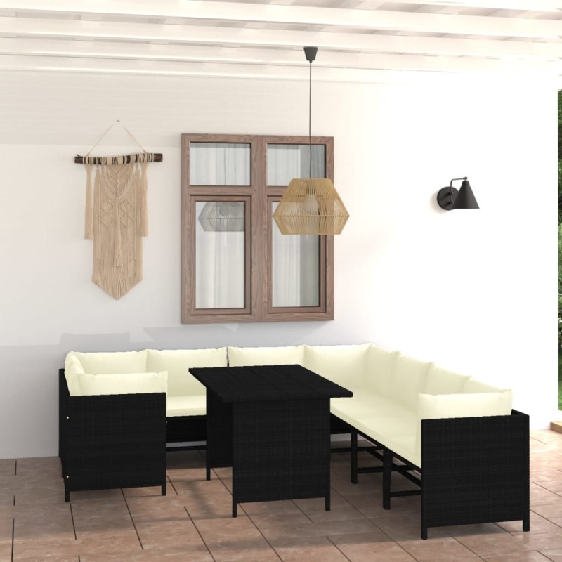 vidaXL Set de muebles de jardín 9 pzas y cojines ratán sintético negro