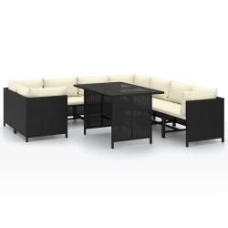 vidaXL Set de muebles de jardín 9 pzas y cojines ratán sintético negro