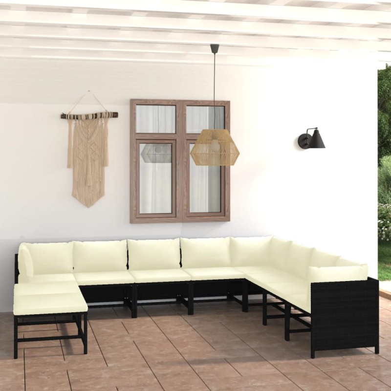 vidaXL Set de muebles de jardín 9 pzas y cojines ratán sintético negro vidaXL Set de muebles de jardín 9 pzas y cojines ratán sintético negro