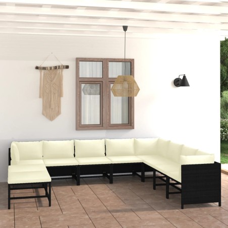 vidaXL Set de muebles de jardín 9 pzas y cojines ratán sintético negro