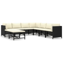 vidaXL Set de muebles de jardín 9 pzas y cojines ratán sintético negro