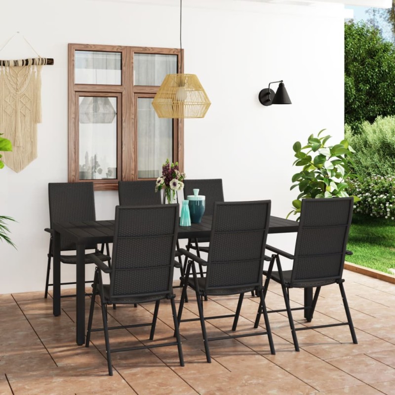 vidaXL Juego de comedor para jardín 7 piezas negro vidaXL Juego de comedor para jardín 7 piezas negro