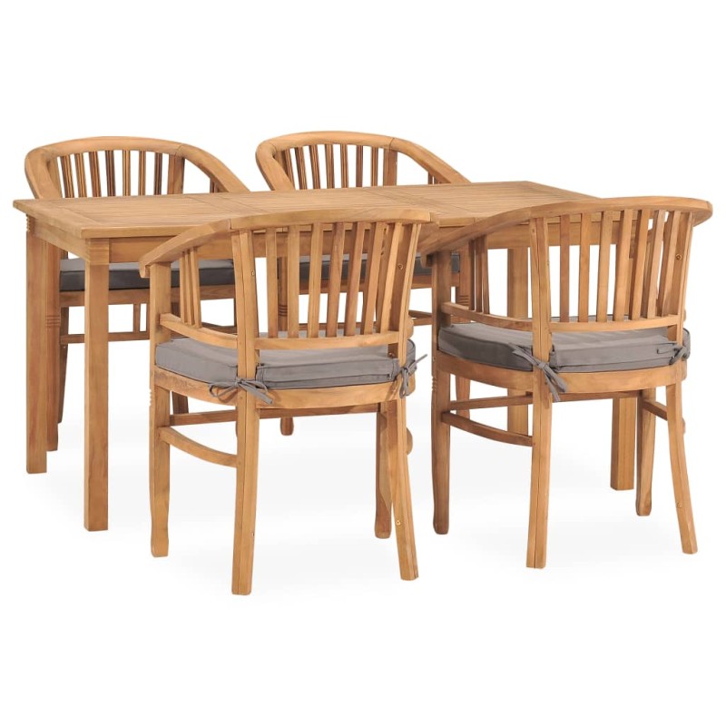 vidaXL Set de comedor de jardín 5 pzas y cojines madera maciza de teca vidaXL Set de comedor de jardín 5 pzas y cojines madera maciza de teca