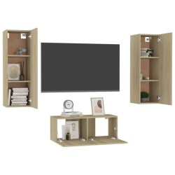 vidaXL Set muebles de salón TV 3 pzas madera ingeniería roble Sonoma