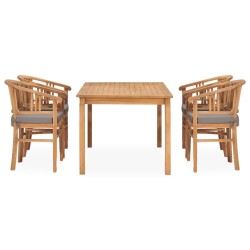 vidaXL Set de comedor de jardín 5 pzas y cojines madera maciza de teca