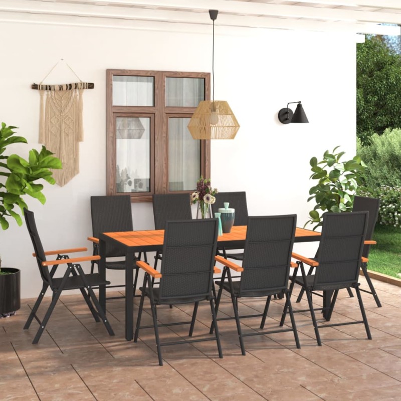 vidaXL Juego de comedor para jardín 9 piezas negro y marrón vidaXL Juego de comedor para jardín 9 piezas negro y marrón