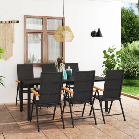 vidaXL Juego de comedor para jardín 7 piezas negro y marrón