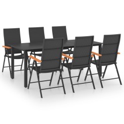 vidaXL Juego de comedor para jardín 7 piezas negro y marrón