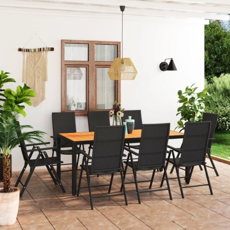 vidaXL Juego de comedor de jardín 9 piezas negro y marrón