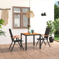 vidaXL Juego de comedor para jardín 3 piezas negro y marrón