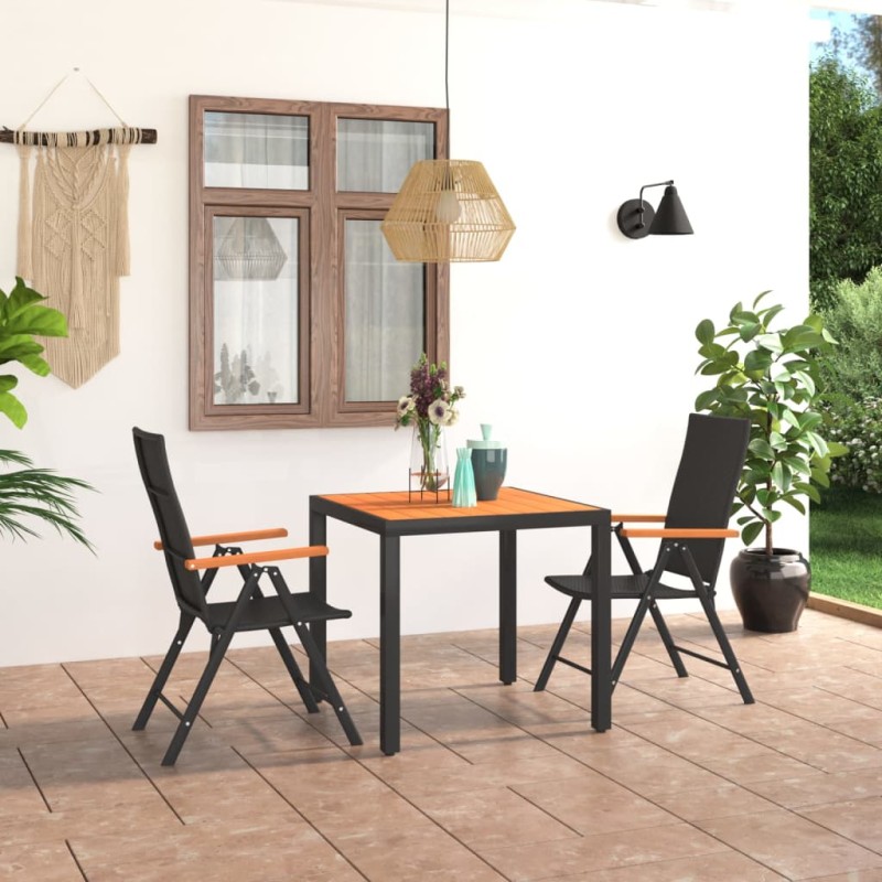 vidaXL Juego de comedor para jardín 3 piezas negro y marrón vidaXL Juego de comedor para jardín 3 piezas negro y marrón