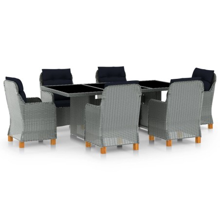 vidaXL Set comedor jardín 7 pzas y cojines ratán sintético gris claro
