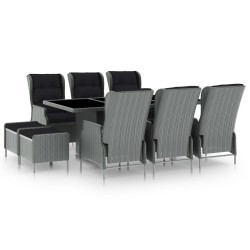 vidaXL Set comedor jardín 9 pzas y cojines ratán sintético gris claro
