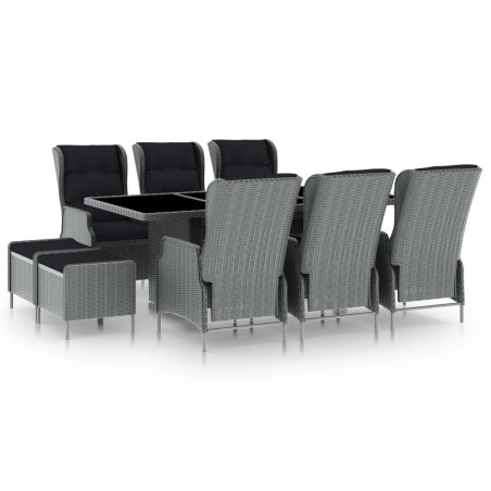 vidaXL Set comedor jardín 9 pzas y cojines ratán sintético gris claro