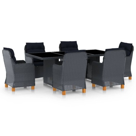 vidaXL Set comedor jardín 7 pzas cojines ratán sintético gris oscuro