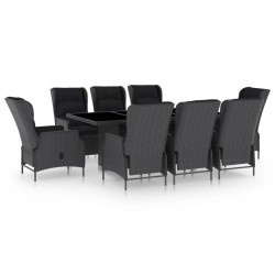 vidaXL Set comedor jardín 9 pzas cojines ratán sintético gris oscuro