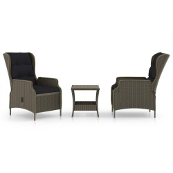 vidaXL Set muebles de jardín 3 pzas y cojines ratán sintético marrón