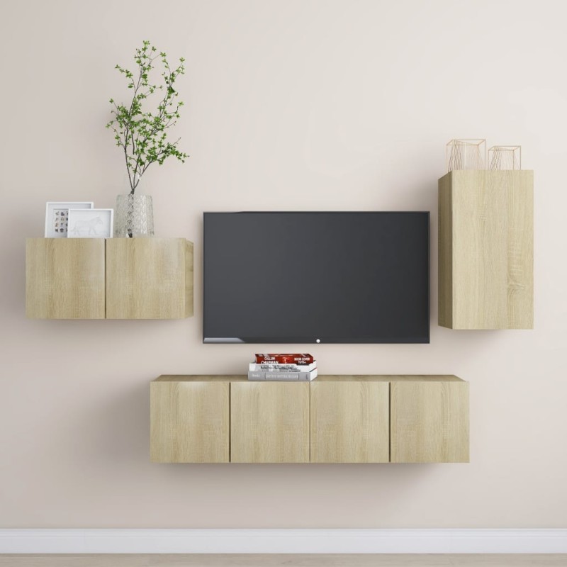 vidaXL Set de muebles salón TV 4 pzas madera ingeniería roble Sonoma vidaXL Set de muebles salón TV 4 pzas madera ingeniería roble Sonoma