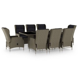 vidaXL Set de comedor jardín 9 piezas cojines ratán sintético marrón