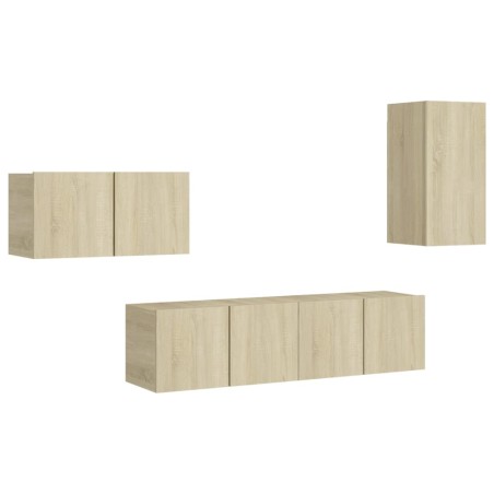 vidaXL Set de muebles salón TV 4 pzas madera ingeniería roble Sonoma