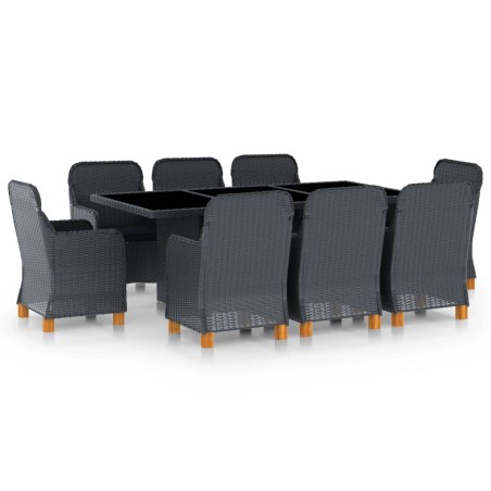 vidaXL Set comedor jardín 9 pzas cojines ratán sintético gris oscuro