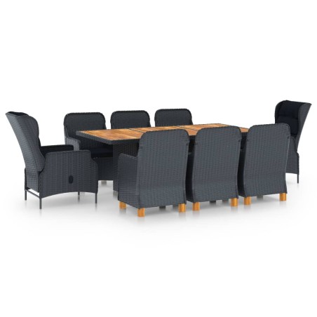 vidaXL Set comedor jardín 9 piezas cojines ratán sintético gris oscuro