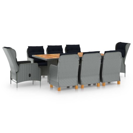 vidaXL Set comedor jardín 9 pzas y cojines ratán sintético gris claro
