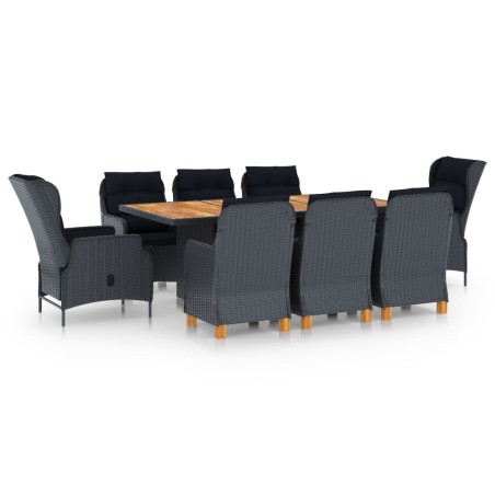 vidaXL Set comedor jardín 9 piezas cojines ratán sintético gris oscuro