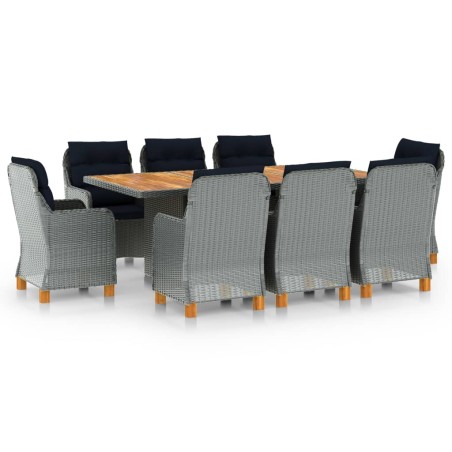 vidaXL Set comedor jardín 9 pzas y cojines ratán sintético gris claro