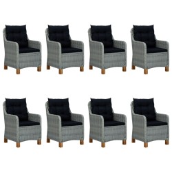 vidaXL Set comedor jardín 9 pzas y cojines ratán sintético gris claro