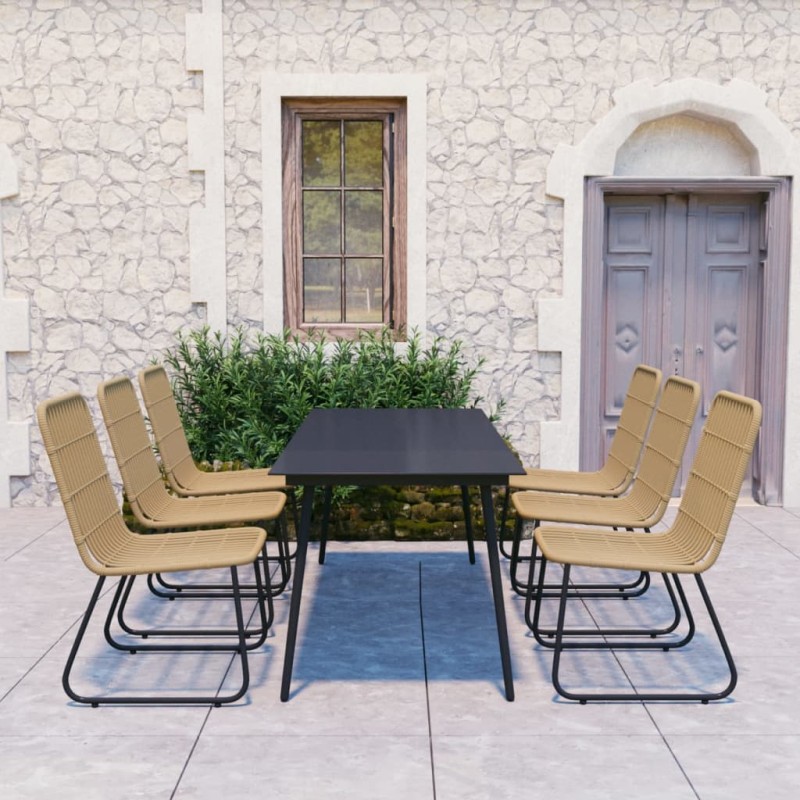 vidaXL Juego de comedor para jardín 7 piezas ratán sintético y vidrio vidaXL Juego de comedor para jardín 7 piezas ratán sintético y vidrio