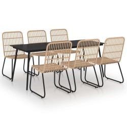 vidaXL Juego de comedor para jardín 7 piezas ratán sintético y vidrio