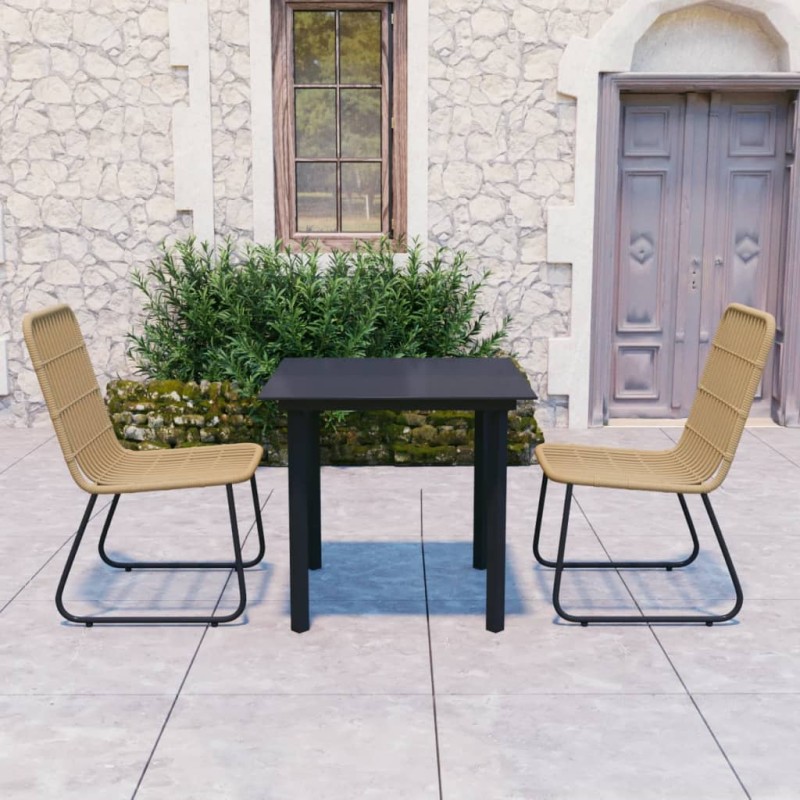 vidaXL Juego de comedor para jardín 3 piezas ratán sintético y vidrio vidaXL Juego de comedor para jardín 3 piezas ratán sintético y vidrio