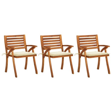 vidaXL Sillas de comedor jardín con cojines 3 uds madera maciza acacia