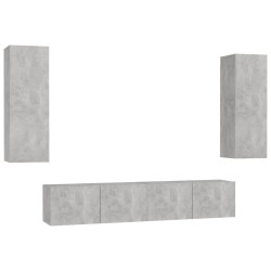 vidaXL Set de muebles de salón 4 pzas madera ingeniería gris hormigón