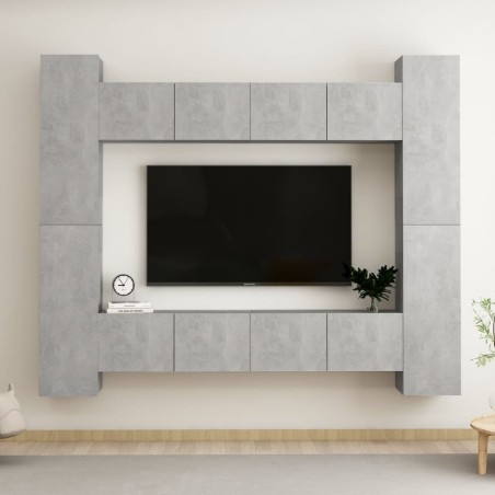 vidaXL Set de muebles de salón 8 pzas madera ingeniería gris hormigón