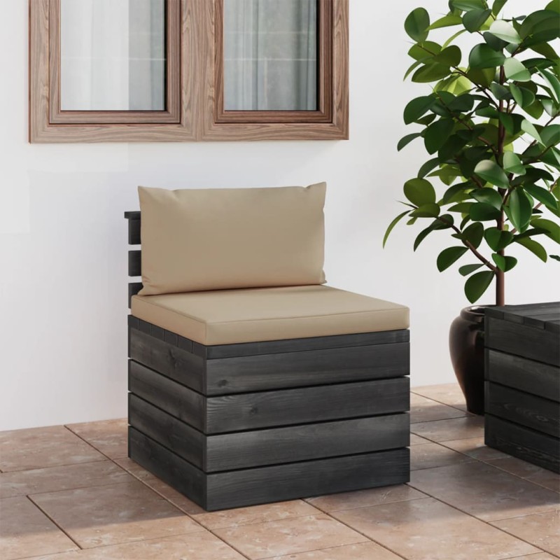 vidaXL Sofá central de palets de jardín con cojines de madera de pino vidaXL Sofá central de palets de jardín con cojines de madera de pino