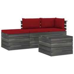 vidaXL Muebles de jardín de palets 4 piezas cojines madera maciza pino