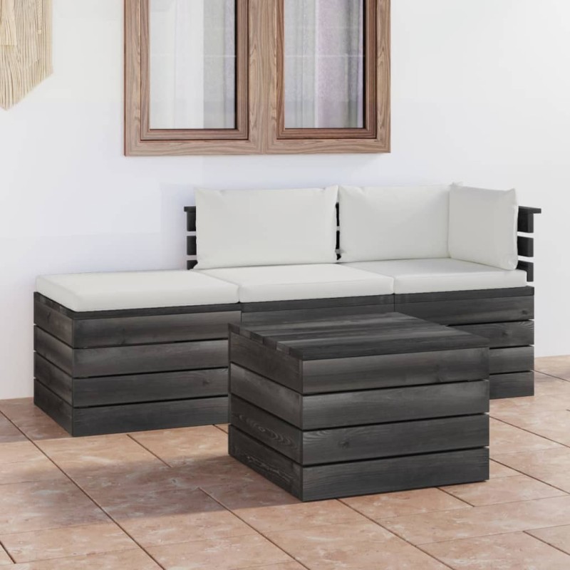 vidaXL Muebles de jardín de palets 4 piezas cojines madera maciza pino