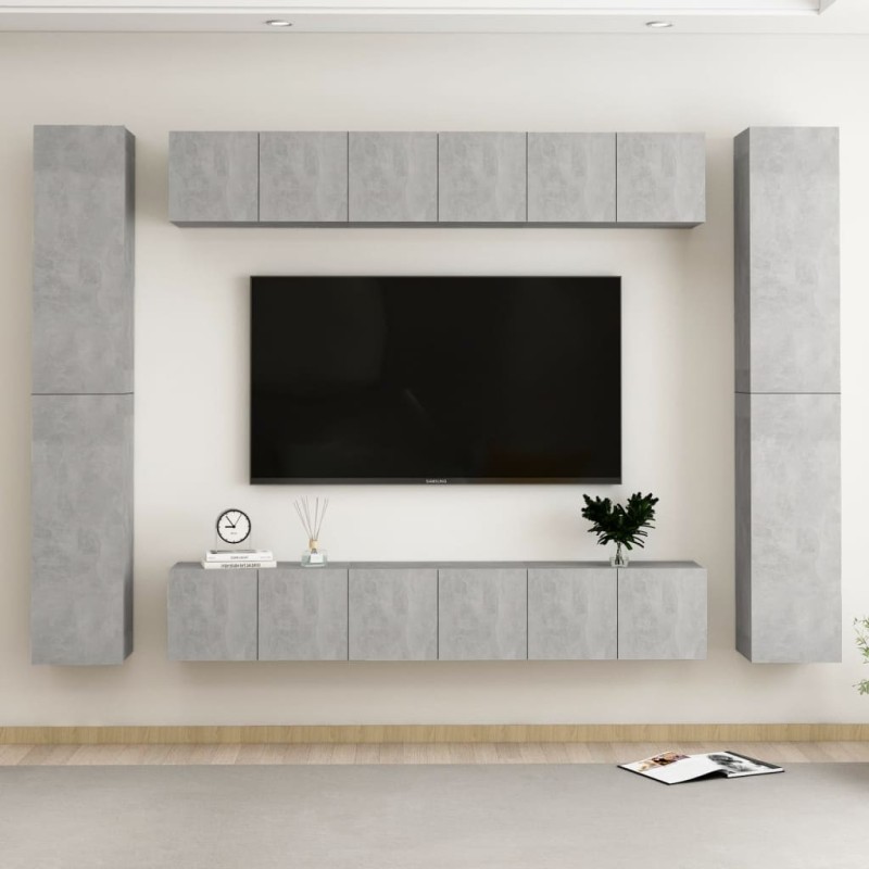 vidaXL Set de muebles de salón 10 pzas madera ingeniería gris hormigón vidaXL Set de muebles de salón 10 pzas madera ingeniería gris hormigón