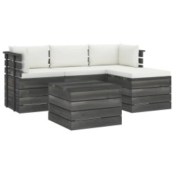 vidaXL Muebles de palés de jardín 5 piezas cojines madera maciza pino