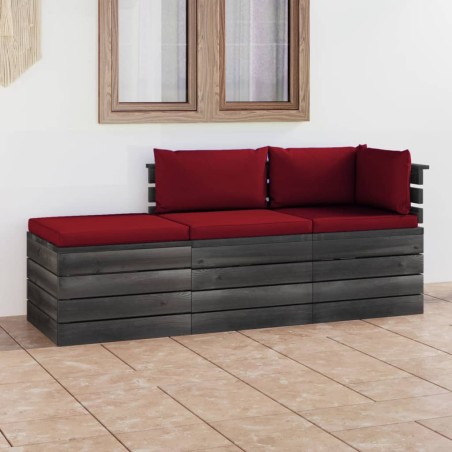 vidaXL Muebles de jardín de palets 3 piezas cojines madera maciza pino