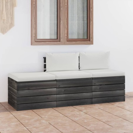 vidaXL Muebles de jardín de palets 3 piezas cojines madera maciza pino